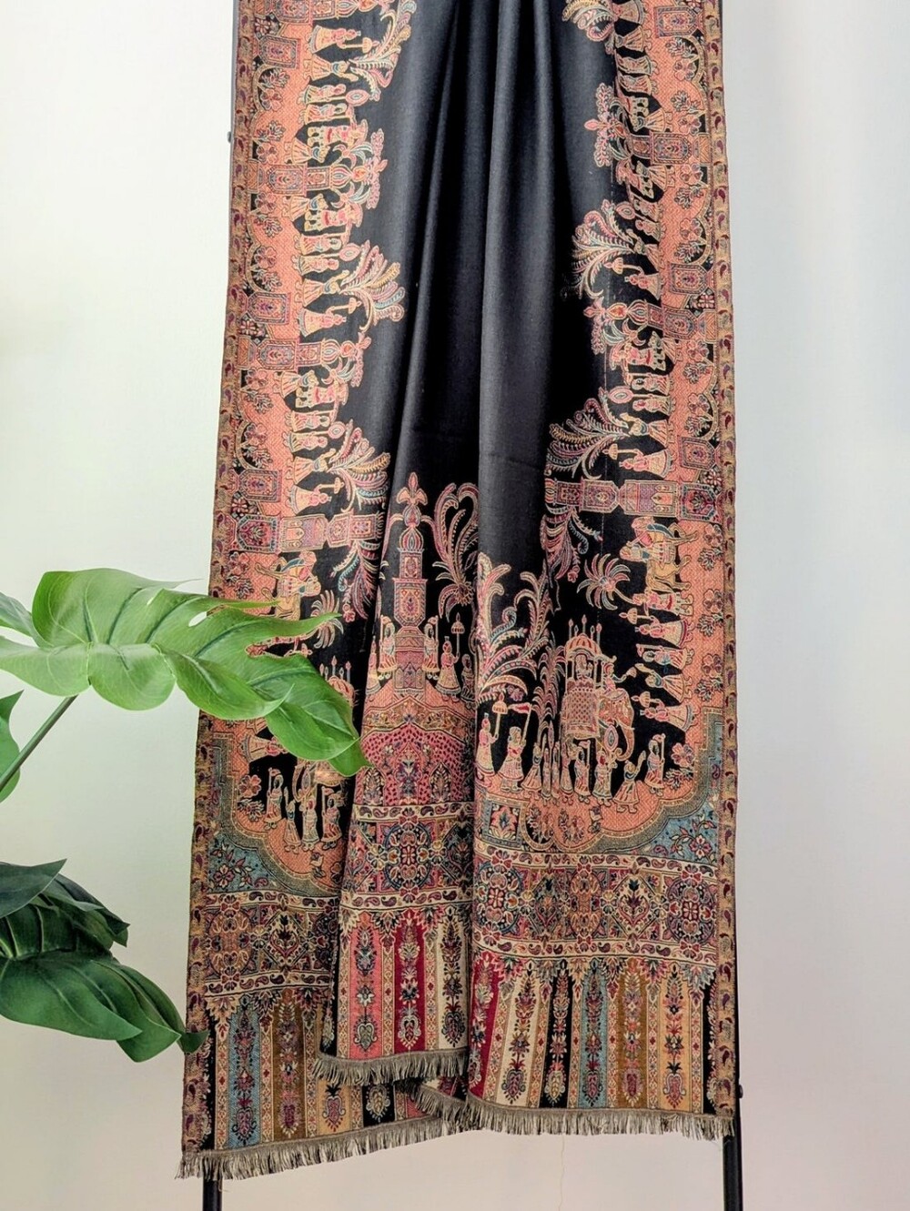 Black Shawl - Pashmina Shawl With Wedding Procession Design